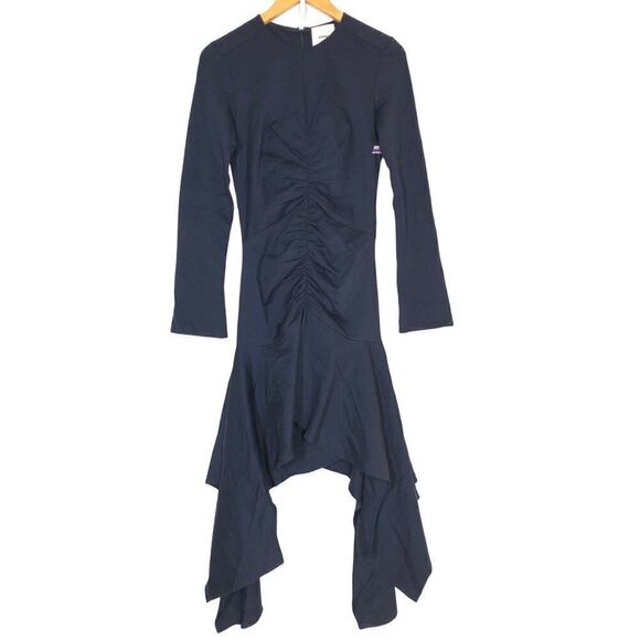Aknvas Daani Dress Long Sleeve Ruched Draped Asymmetrical Hem Lapis Lazuli NWT 2 - Picture 4 of 11